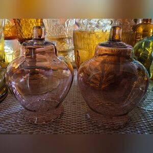 2 Vintage Pink Glass Peg Candle Votive Holders